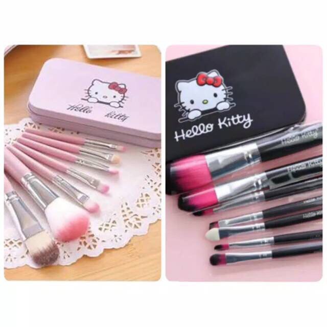 ✿ELYSABETHME✿ a͓̽k͓̽s͓̽e͓̽s͓̽o͓̽r͓̽i͓̽s͓̽ Hello kitty set kuas kaleng 7in1 imut import untuk aplikasi blush on bedak eyebrow eyeshadow bahan berkualitas lembut