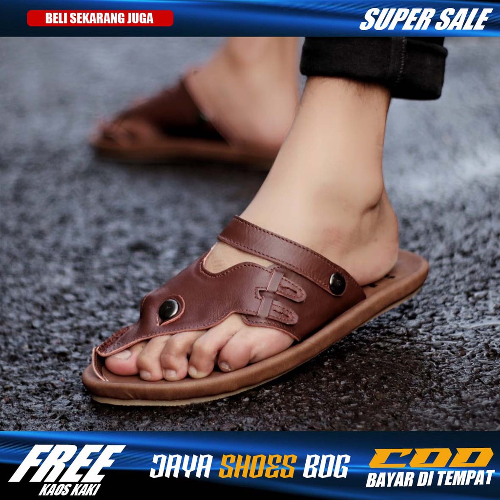 WELI|Sandal Kulit Pria Casual Original Black Brown Original Cvny Santai Kasual Sendal pria murah