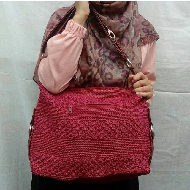 

Tas rajut kotak ring 40x30 cm