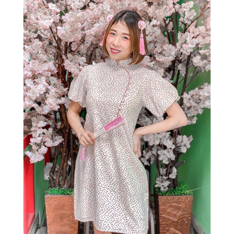Dress Wanita Kekinian China Style Wanita Cheongsam Pink Putih Korean Style Xianluan dress | CALLY.IN