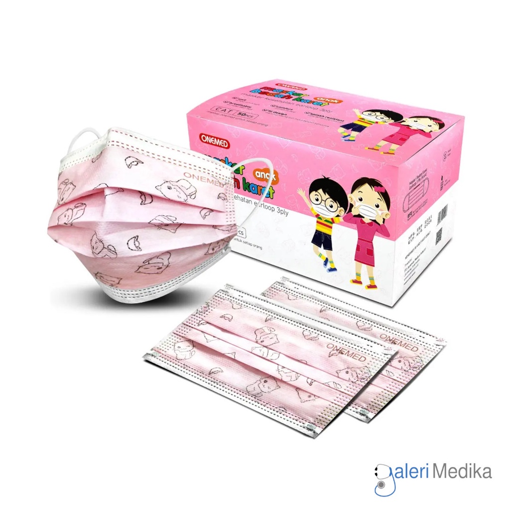 OneMed Masker Anak Earloop 3Ply Motif Kartun - Masker Bedah Karet / Surgical Mask Box Isi 50 Pcs