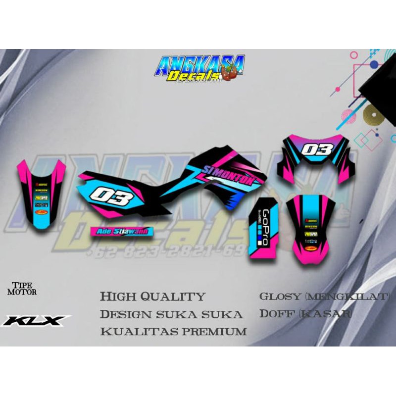DECAL STIKER KLX ,S,BF,150, S/ D-TRACKER COSTUM