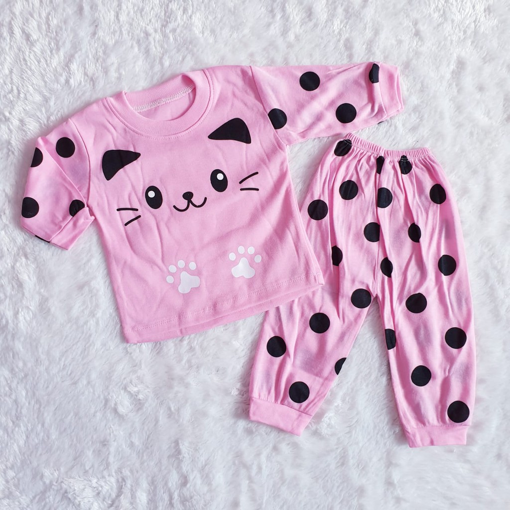 COD Bayar Ditempat Baju Baby / Baju Piyama Anak Motif Kucing / Setelan Anak / Baby Alicia