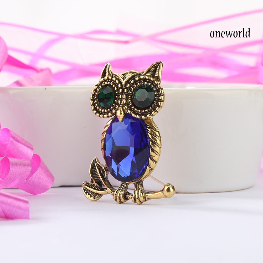 OW@ Women's Retro Rhinestone Cartoon Owl Brooch Pin Wedding Party Bridal Jewelry