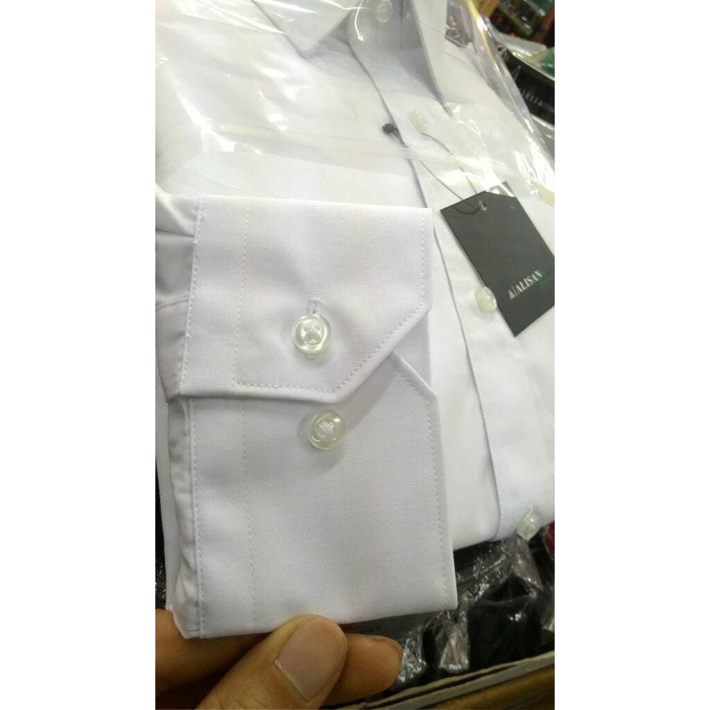 Kemeja Pria Alisan Putih Kantong Dua Pangkat Dinas Lengan Panjang - Putih, Xl Best Quality