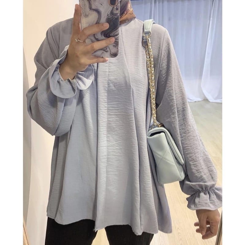 Puffy Crincle Blouse Wanita  / Blouse Salur Wanita / Blouse Kerja Wanita-HILARY GREY BLOUSE