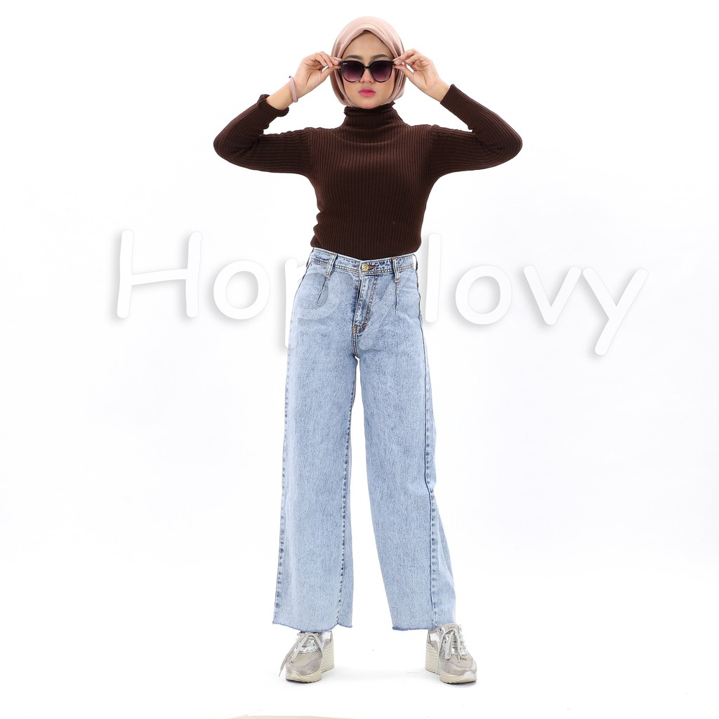 HOPYLOVY - Sweater Rajut Wanita Turtleneck Ribbed Turtle Daisy