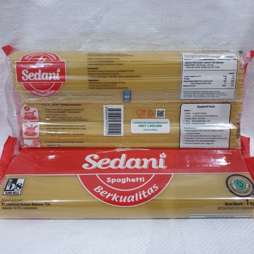 [Packs] pasta Spagheti merk SEDANI 1 kg by bogasari indofood - SEDSPA