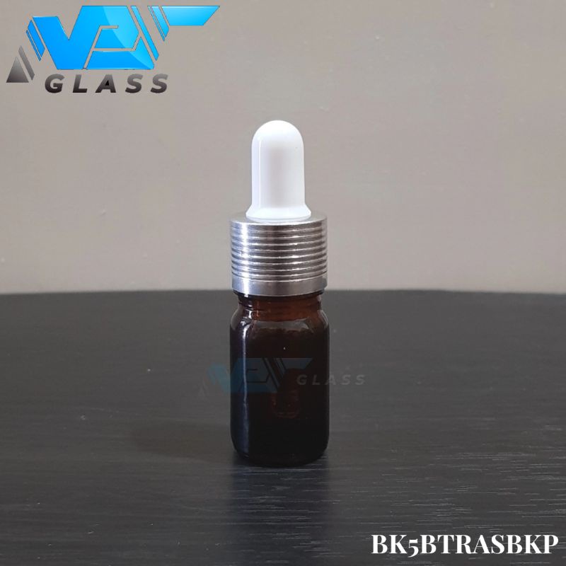 botol pipet kaca 5ml tebal coklat amber - ring almunium silver bergaris