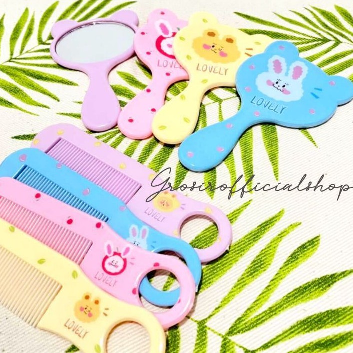 Sisir dan Kaca mini set  / kaca gagang kecil / kaca make up Ledi mart