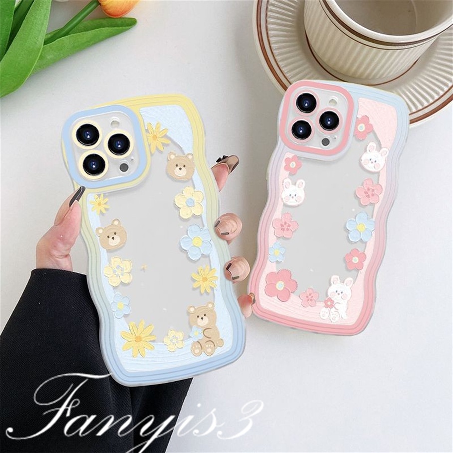 Redmi 12C A1 10C 10A 10 9 9A 9C 9T Note 11 Pro+ 11s 11 10s 10 9s 9 8 Pro Poco X4Pro X3 Pro X3NFC M4 Mi 11 Lite 10TPro Rabbit Bear Flower Wave Frame Phone Case TPU Soft Protective Cover