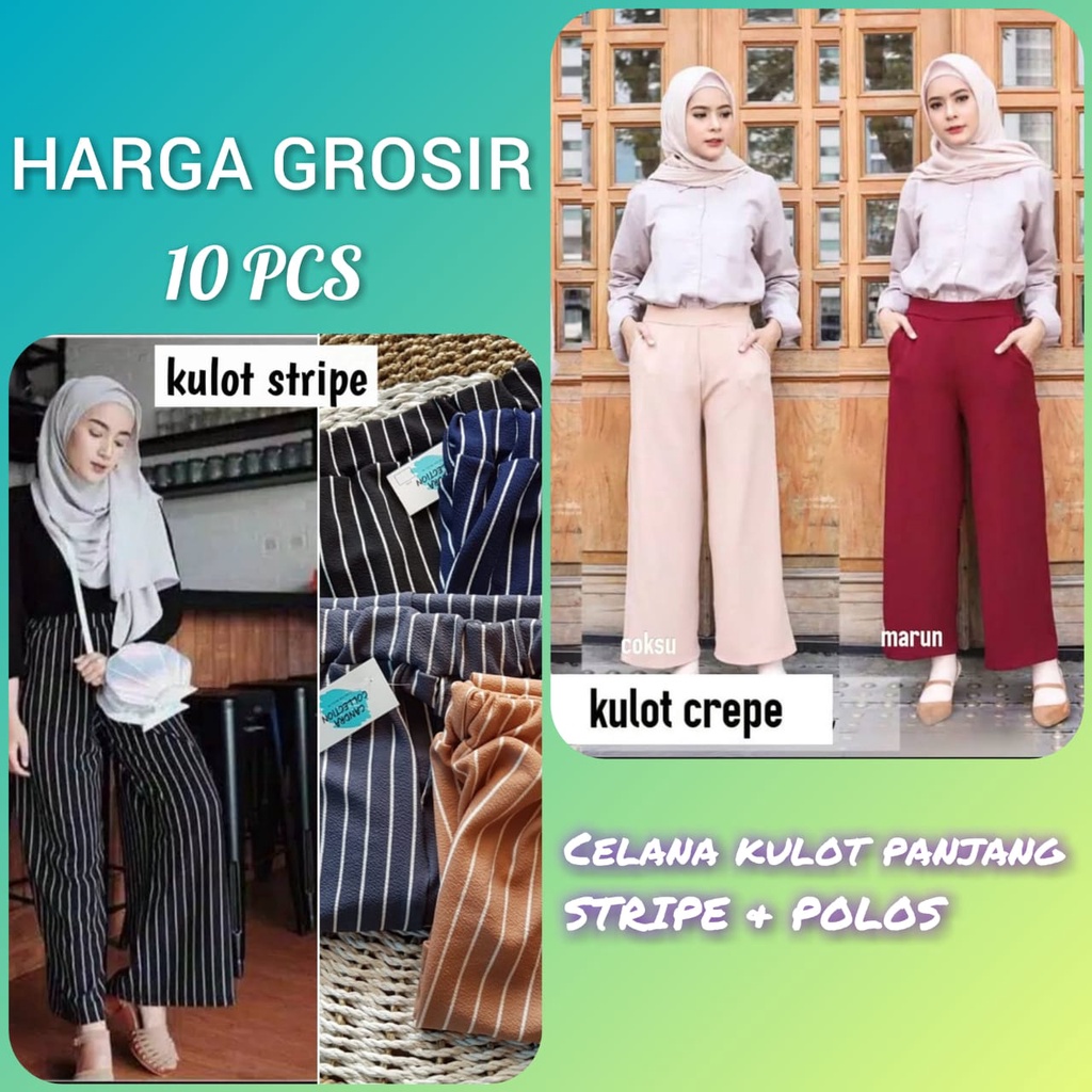 [GROSIR 3] PAKET USAHA - CELANA KULOT PANJANG WANITA / Kulot Crepe Wafel Polos Salur Dewasa / Cullotes Pants