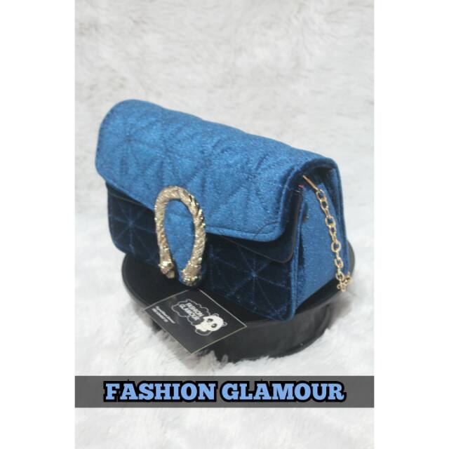 TAS IMPORT SLING BAG BLUDRU WANITA KOREA ORIGINAL BLUE DIAMOND