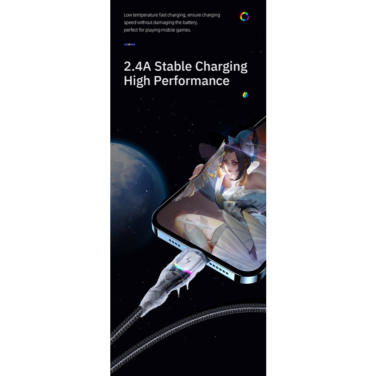 Kabel Data Lightning Iphone Usams U77 SJ541 LED Fast Charging 1.2M