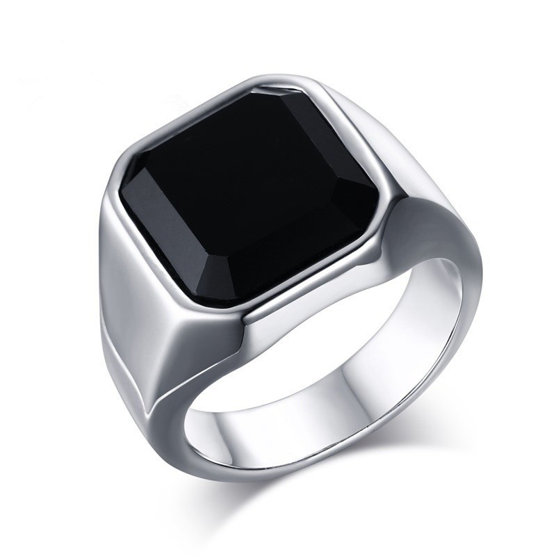 Pria dan wanita Cincin  316L Baja tahan karat / Cincin kasual /Black Gem cincin