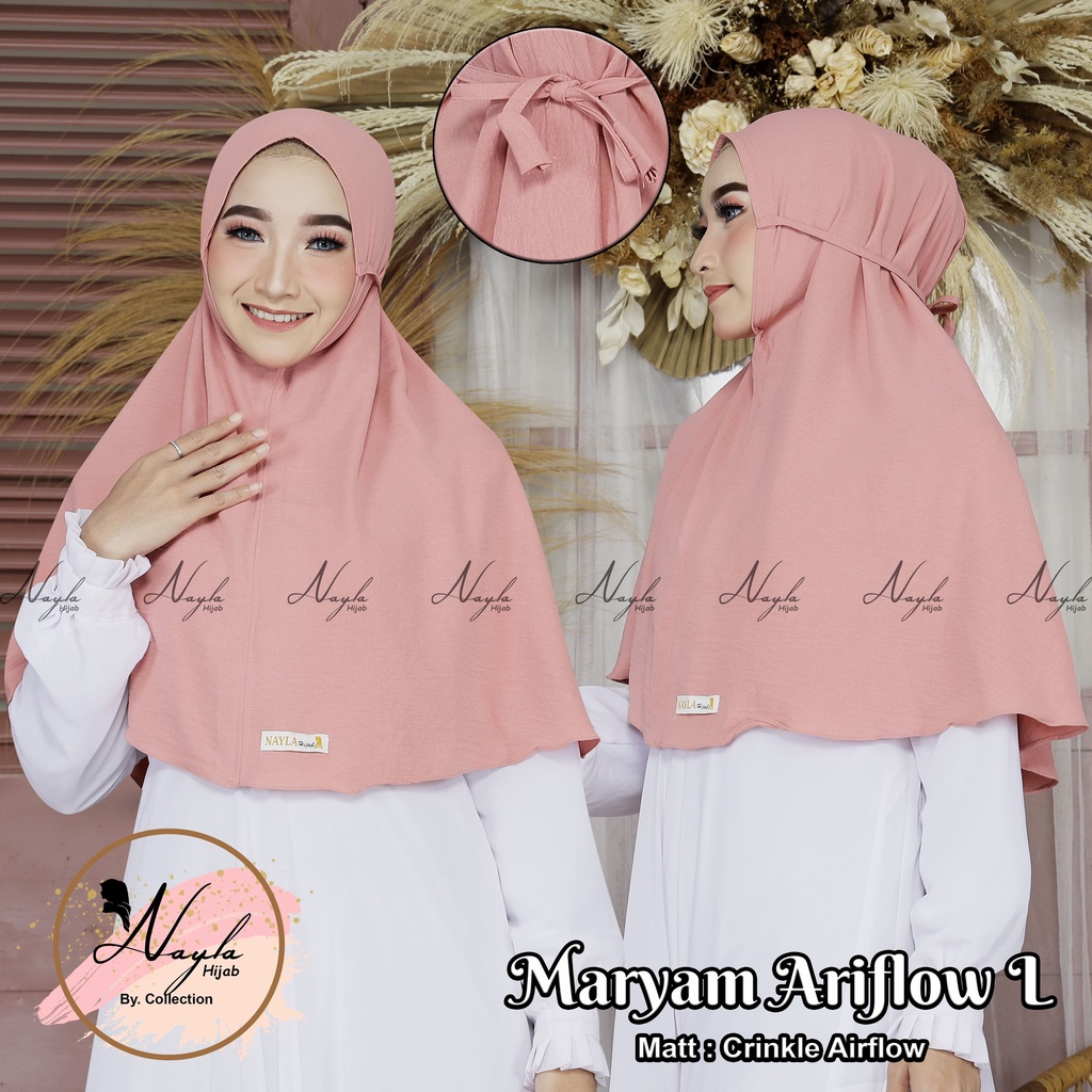 Jilbab Bergo Maryam Tali Crinkle Airflow Premium Size L,XL Kerudung Instan Tali Airflow Anti Kusut Nayla Hija'b