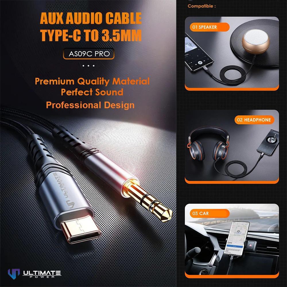 Ultimate Power Hi-Fi Aux Audio Cable Type-C to jack 3.5MM 1M AS09C PRO for tape Mobil speaker