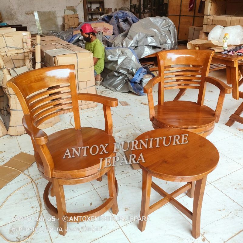 kursi teras kayu jati kursi putar mebel Jepara