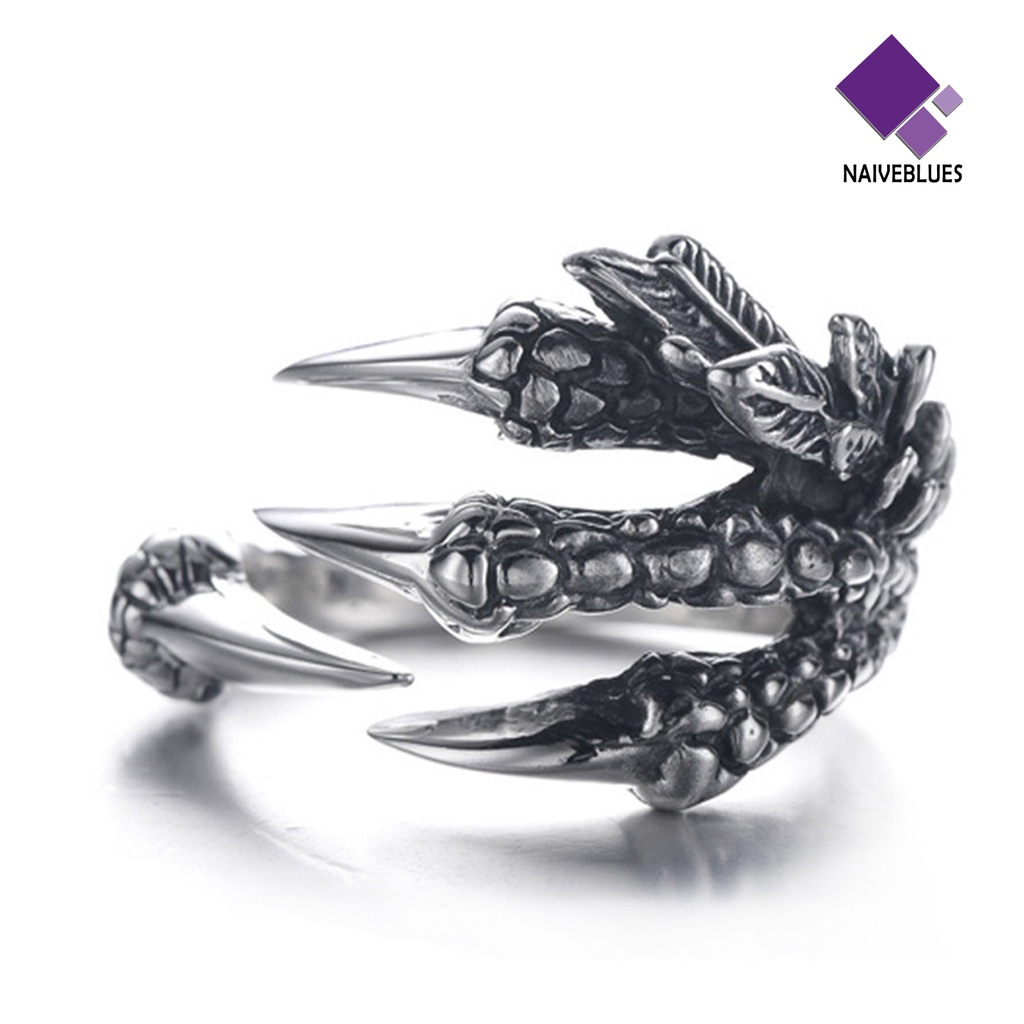 Naiveblue &gt; Cincin Terbuka Adjustable Motif Naga Bahan Titanium Steel Untuk Perhiasan Pria / Wanita / Unisex