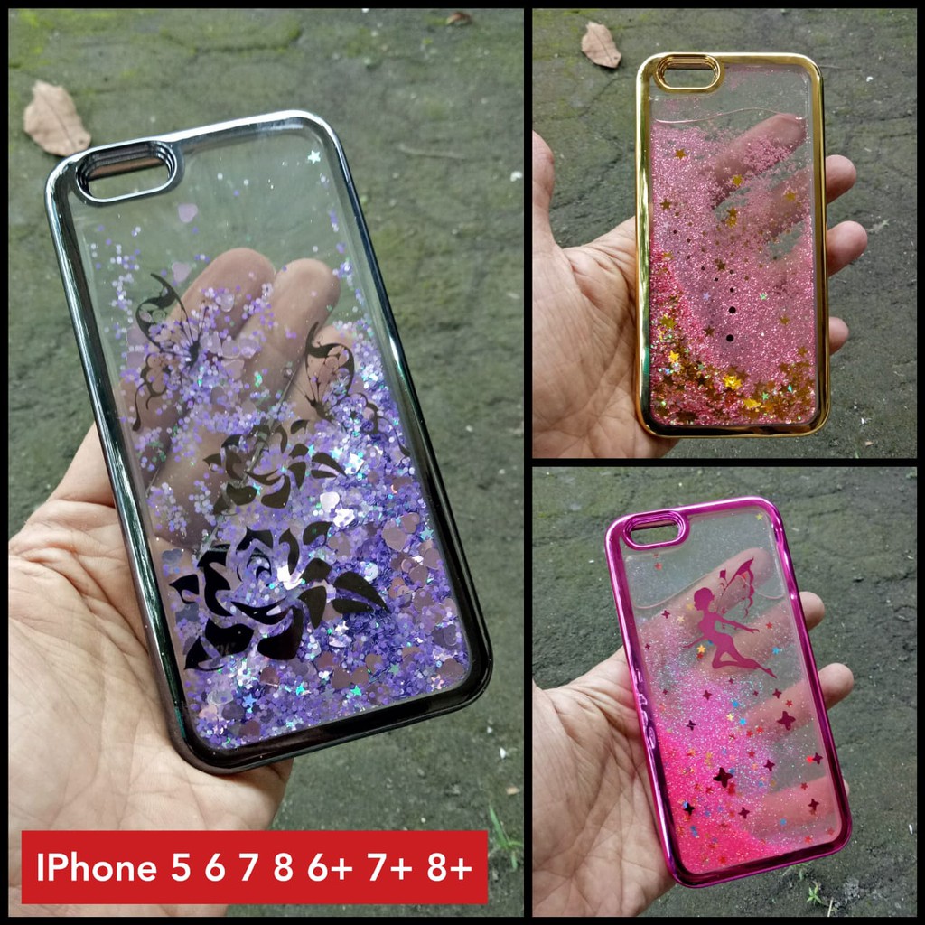 Case Iphone 5 6 7 8 6+ 7+ 8+ Water Glitter Sand Chrome Best Seller