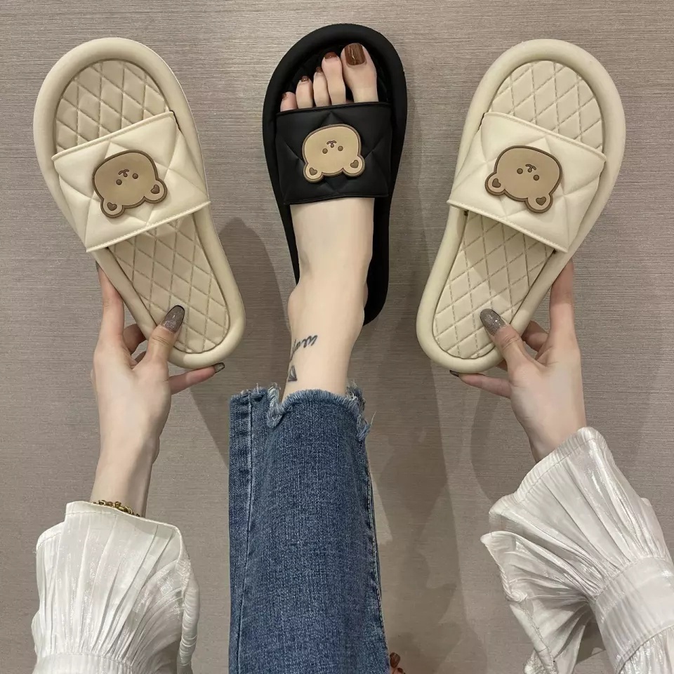 Sandal Slop Karet Wanita Empuk Motif Beruang Lucu Sendal Selop Rumah Import Real Pict Tmall88