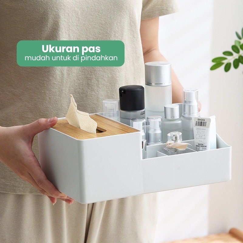 Kotak Tissue Box Storage Plastik 6in1 Box Organizer Tempat Penyimpanan Tissue Remote Phone Kosmetik