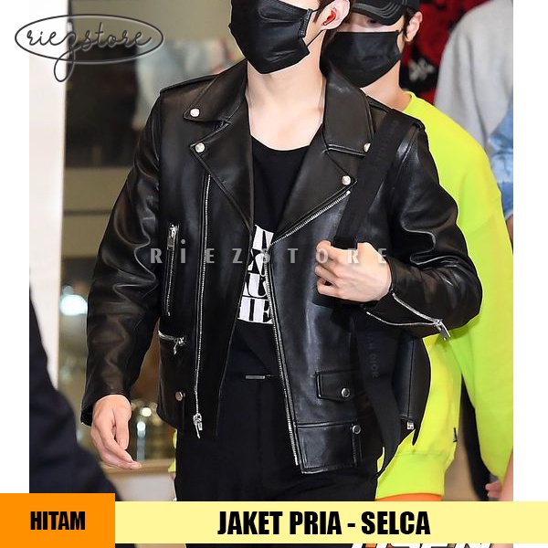 RZS x SELCA - Jaket Kulit Sintetis Faux Synthetic Leather Jacket Pria Mirip Wooseok X1 Fashion Selca