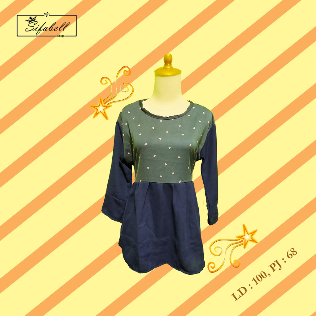 Blouse Atasan Wanita Lengan Panjang 2 Tone