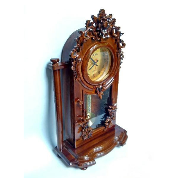 Jam Meja Duduk Hias Ukir Kayu Jati