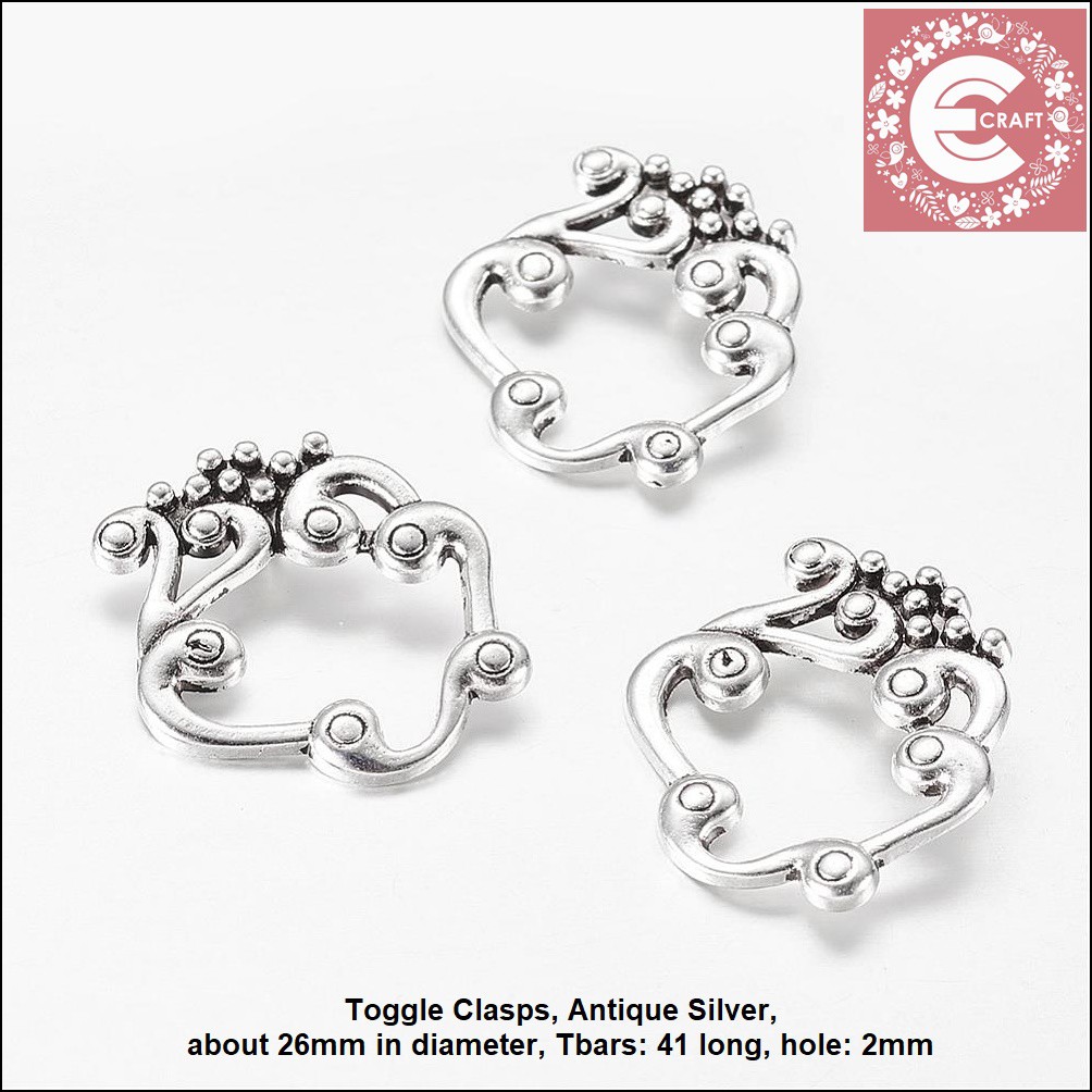 6 SET KAITAN TOGGLE UKIR SILVER KAITAN GELANG BAHAN AKSESORIS HANDMADE DIY