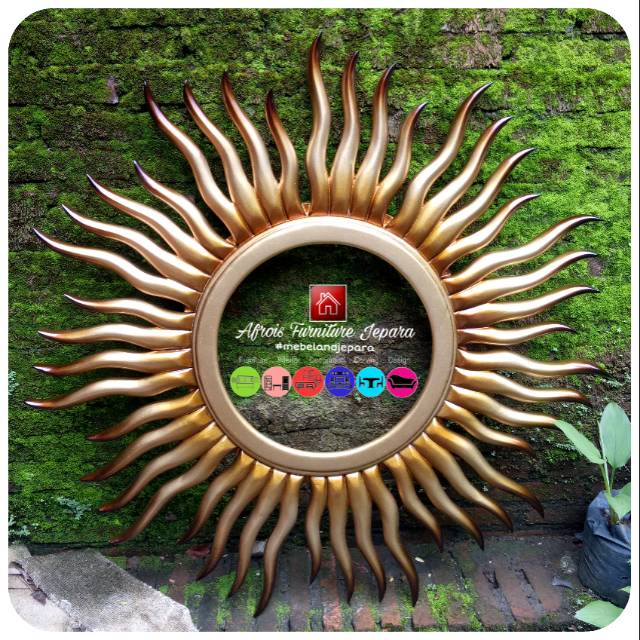 Cermin dinding Hias Matahari Kayu Jati
