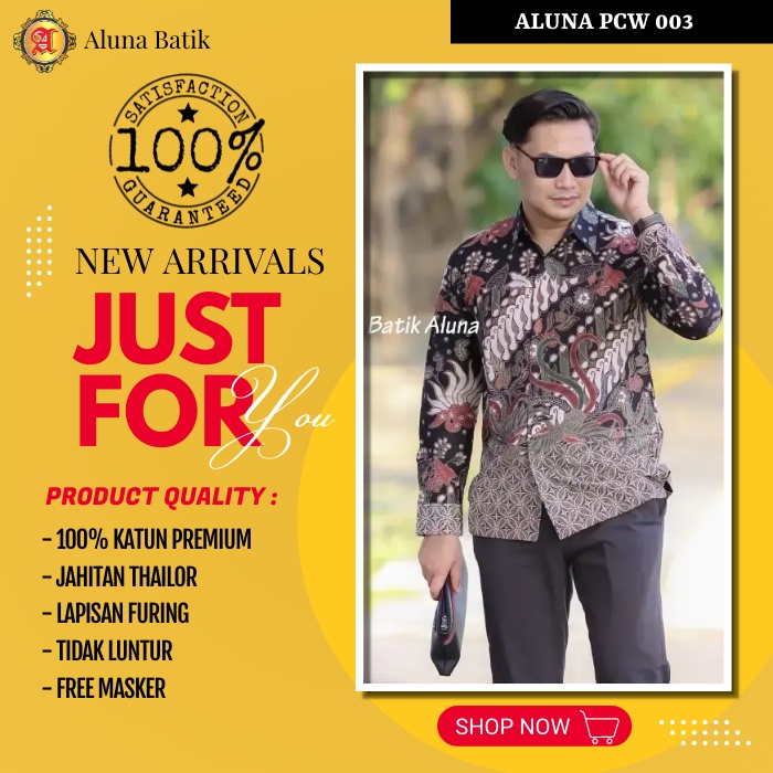 Baju Kemeja Batik Pria  Pemium Modern Hem Batik Cowok Lengan Panjang Motif Pekalongan PCW 003