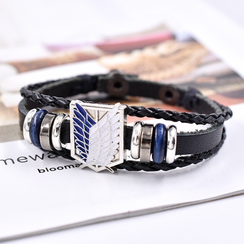 Gelang Bahan Zinc Alloy Dan Kulit Desain Anime Attack on Titan Untuk Pria Dan Wanita