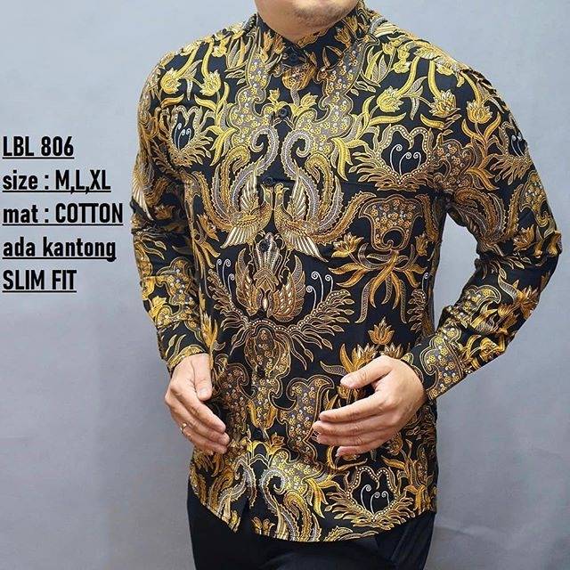 LBL 806 HEM KEMEJA BATIK PRIA SLIM FIT LENGAN PANJANG LUIGI BATANI