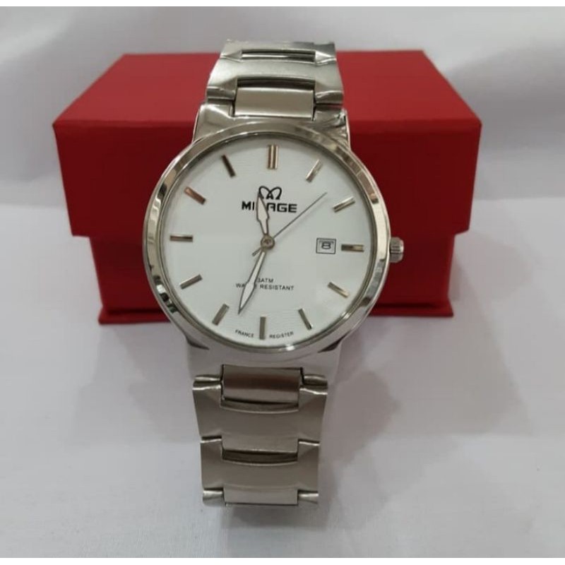 jam tangan pria;MIRAGE M7390BRP~ORIGINAL WATER RESISTANT~TGL~STAINLESS
