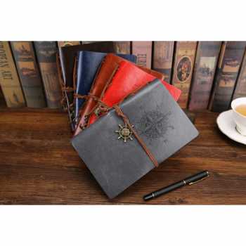 Buku Catatan Binder Kulit Retro Compass Kertas A5 / Buku Diary Aesthetic Catatan Binder Cover Kulit Retro Leaf Kertas A5 / Buku Harian Vintage Warna Coklat Buku Harian Aesthetic /Journaling Kit Aesthetic Book Model Tua Jadul Jadoel Old School Kertas Polos