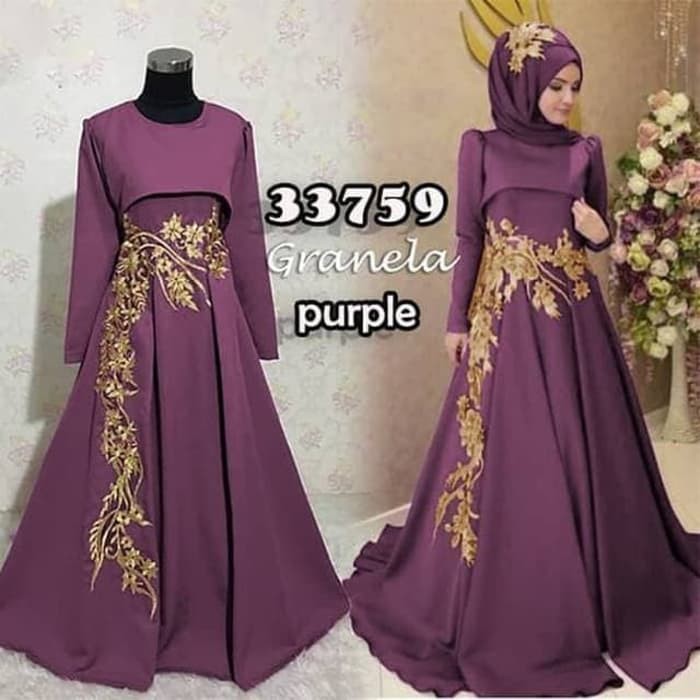 gamis pesta granela burgundy baju wanita muslim dress mewah seragam