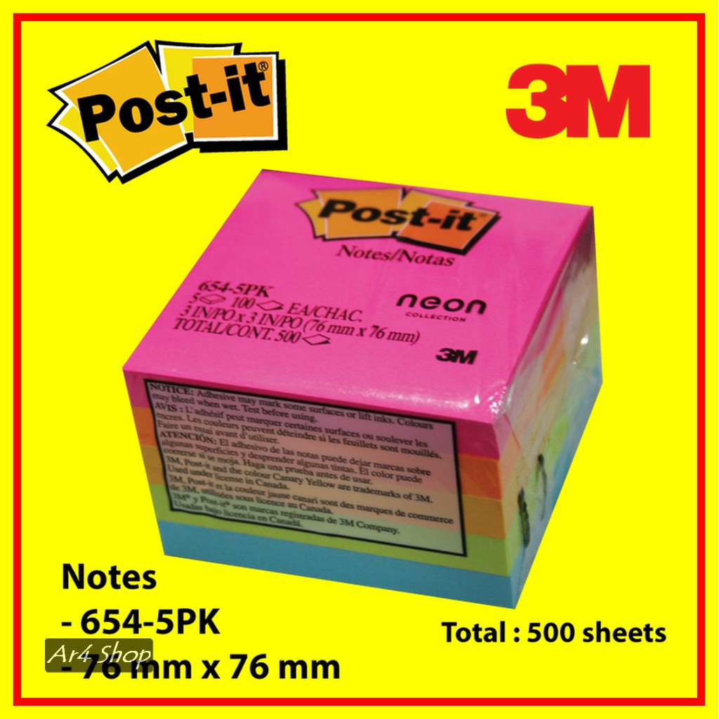 

Sticky Notes - Post-It - 654-5Pk Neon Colors 3 X 3& 34;