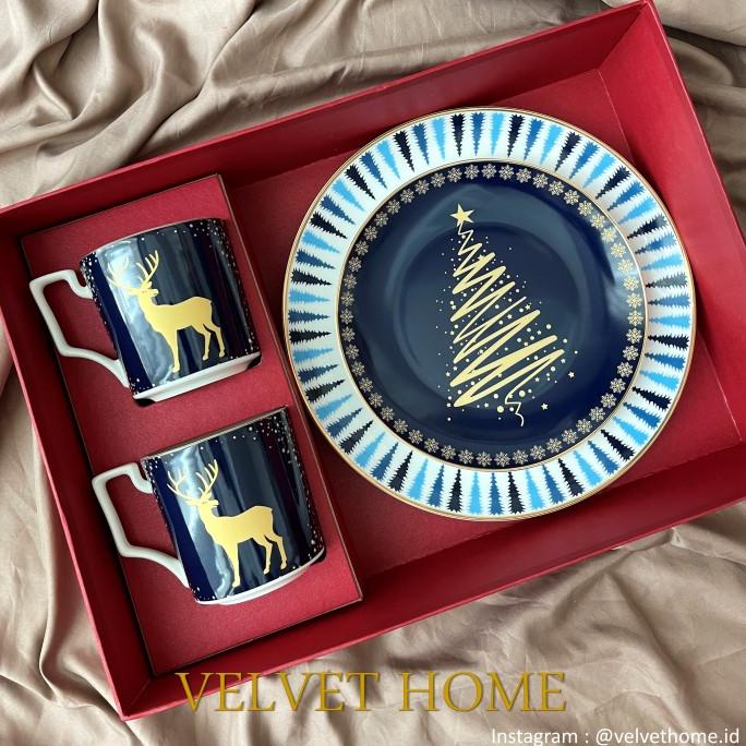 

SET Hampers Gift Kado Parcel Piring Mug Natal Rusa Gold Emas Premium