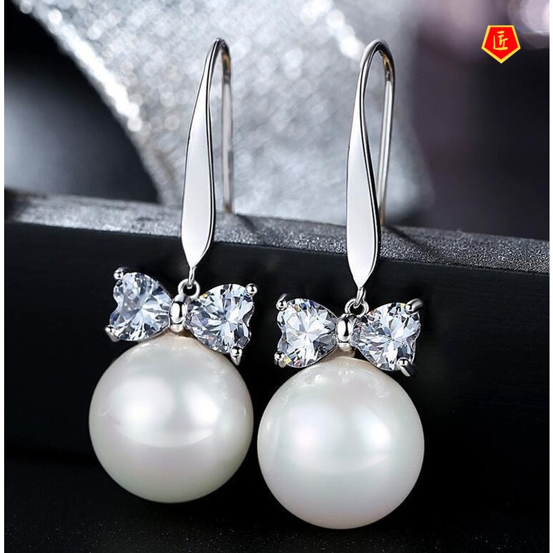 [Ready Stock]Women's Bow Pearl Diamond Earrings Small and Cute