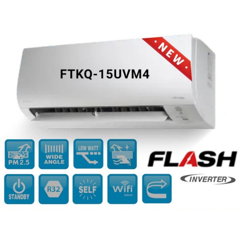 ac daikin 1/2pk new flash inverter 1/2 pk super pcb wide angle r32 low watt mode eco self diagnosis