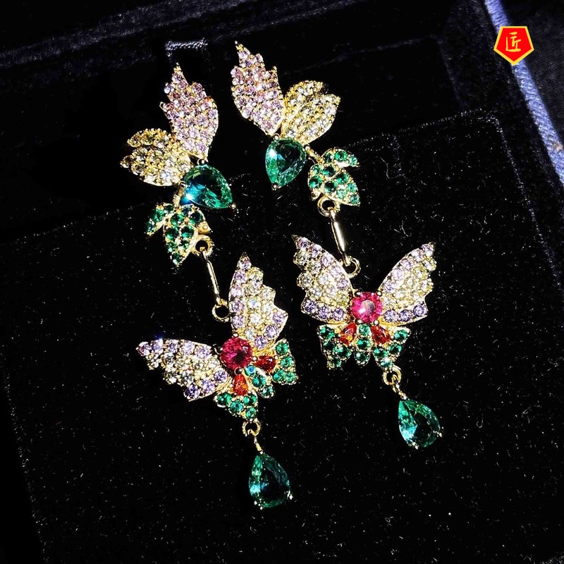 [Ready Stock]Luxury Fairy Butterfly Colored Gemstone Stud Earrings