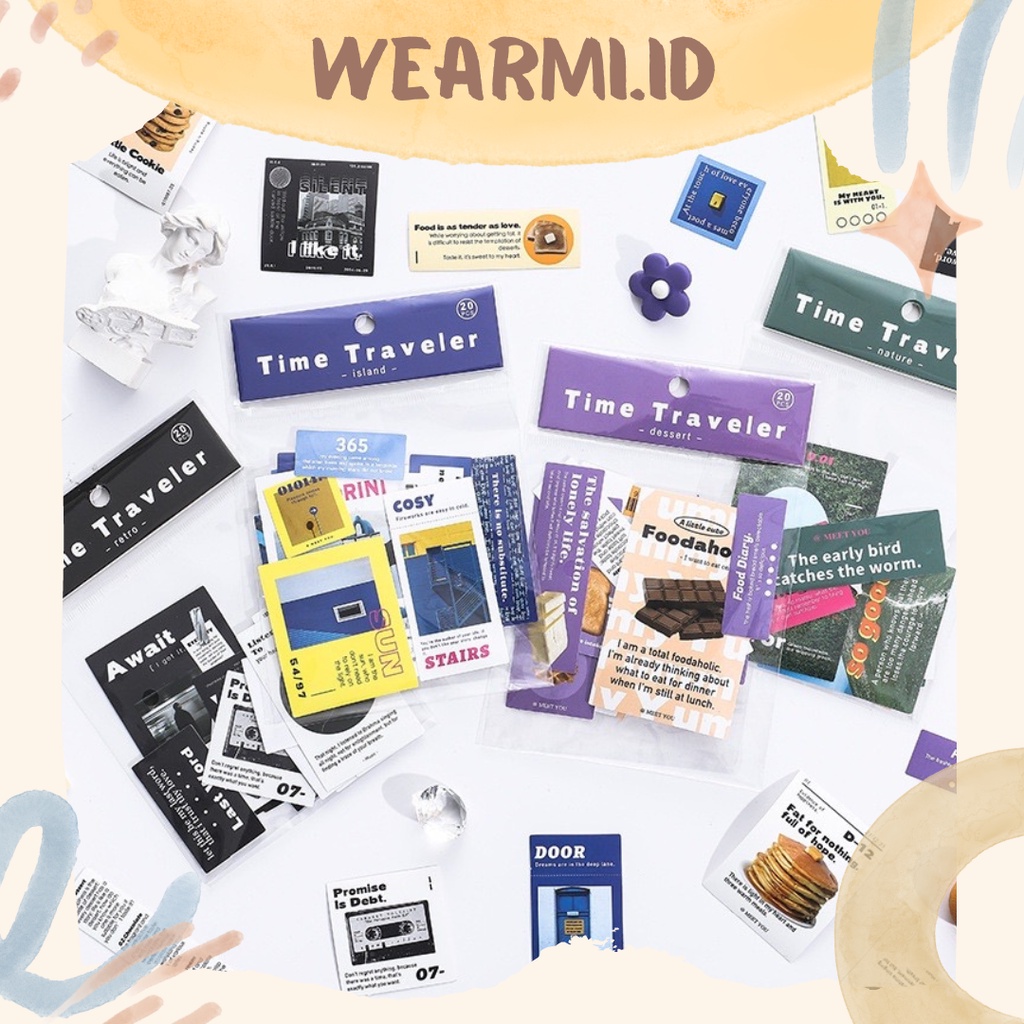 

20 Lembar Sticker Pack Motif Time Traveler Retro Dessert Island Nature Scrapbook Jurnal bujo DIY Wearmi