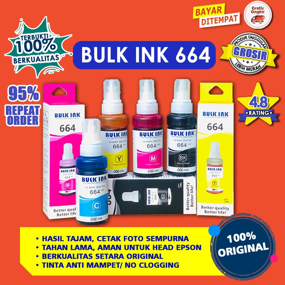 SET BULK INK 664 Tinta Epson 664 Ori L120 L360 L310 L220 L210 L300 L200 L1300 Bulk Ink Original