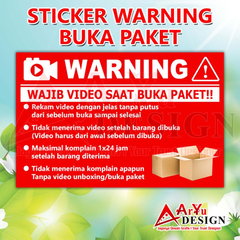 

Stiker / Stiker Video Buka Paket / Stiker Peringatan Video / Warning / Label Kardus / Label Unboxing