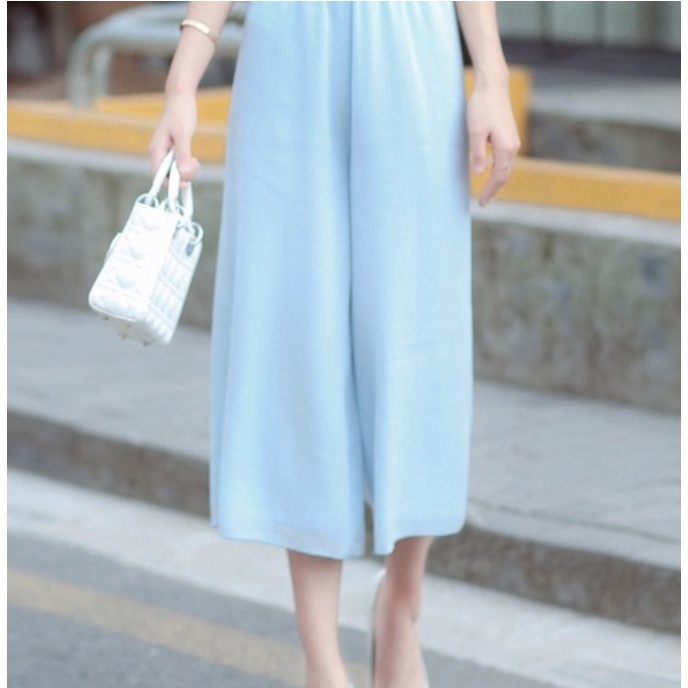 【Blossom】Korean Solid Elastic Waist Wide Leg Pants 7270