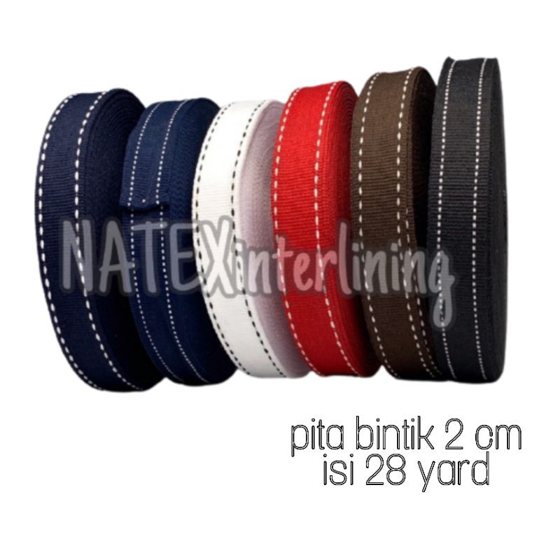 pita motif bintik , pita tali motif bintik . pita motif salur .pita motif garis . pita motif roll . pita bintik ukuran 2cm . pita motif kotak . grosgrain