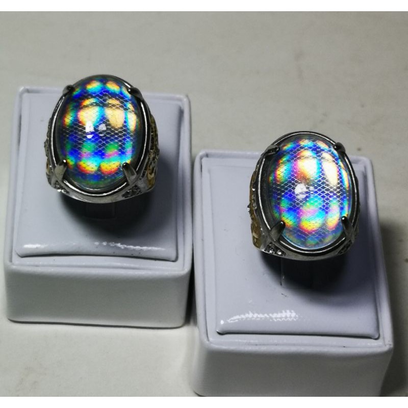 BATU AKIK KALIMAYA PELANGI DENGAN RING TITANIUM