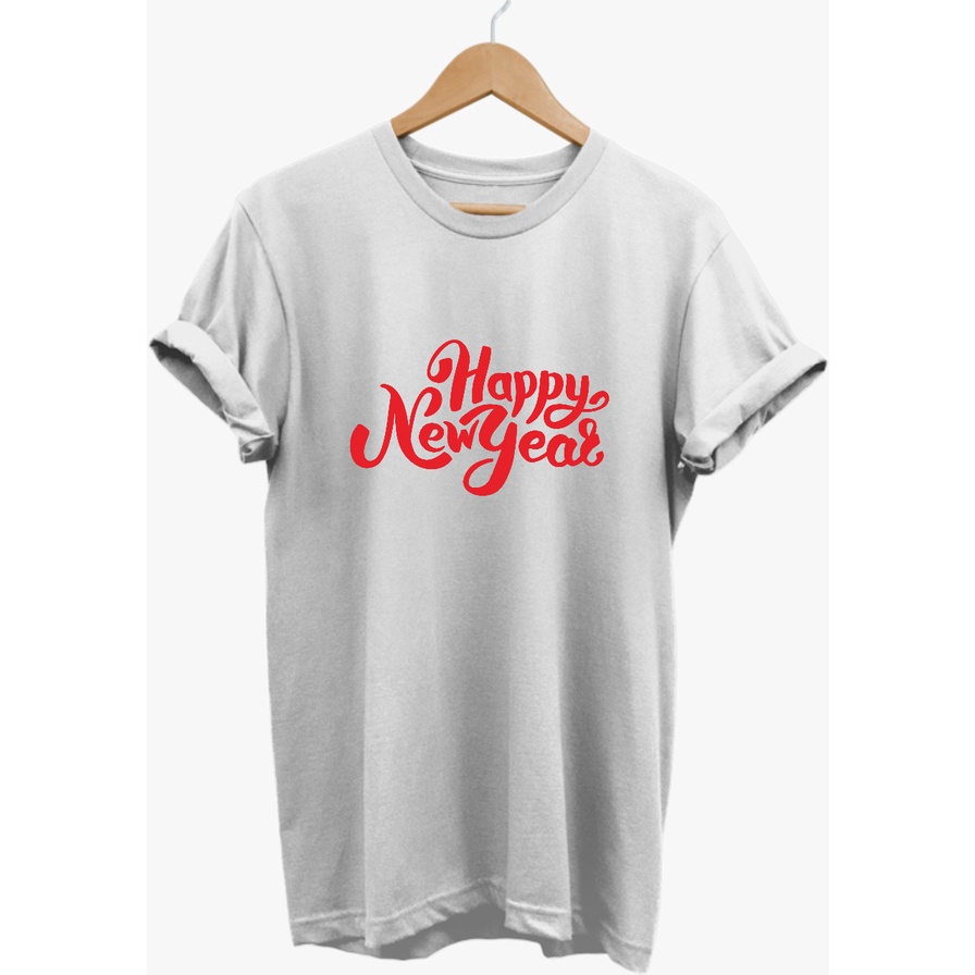 KAOS HAPPY NEW YEAR TAHUN BARU SIMPLE KATUN COMBED 30S