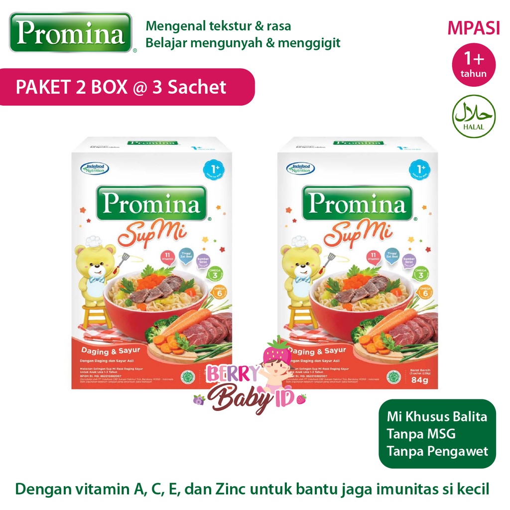 Promina Paket 2 Pak Sup Mi Ayam Sayur &amp; Daging Sayur MPASI Makanan Bayi 12m+ Berry Mart